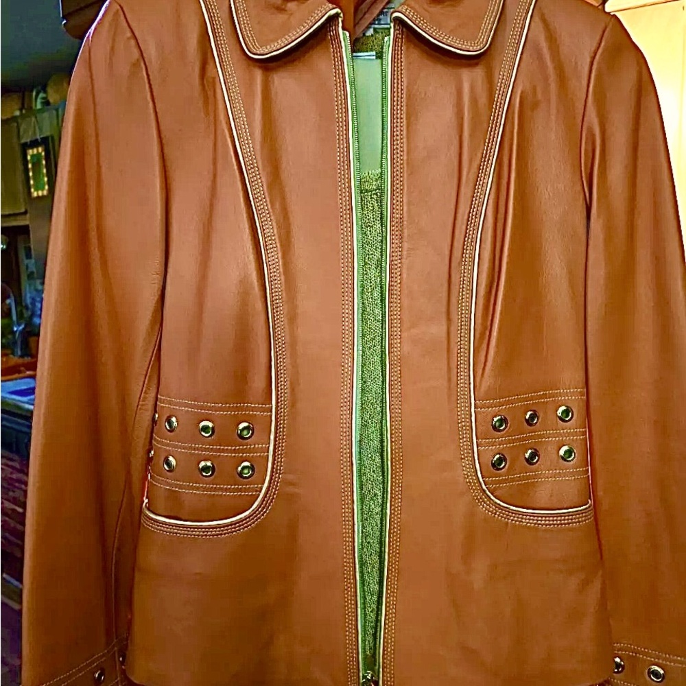 Peach Leather St. John jacket size P